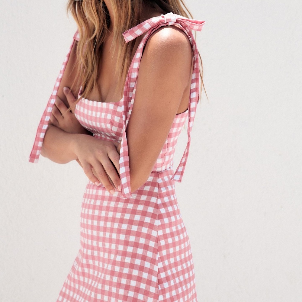 Zara - GINGHAM CHECK DRESS WITH BOWS - XS - Picture 2 of 9